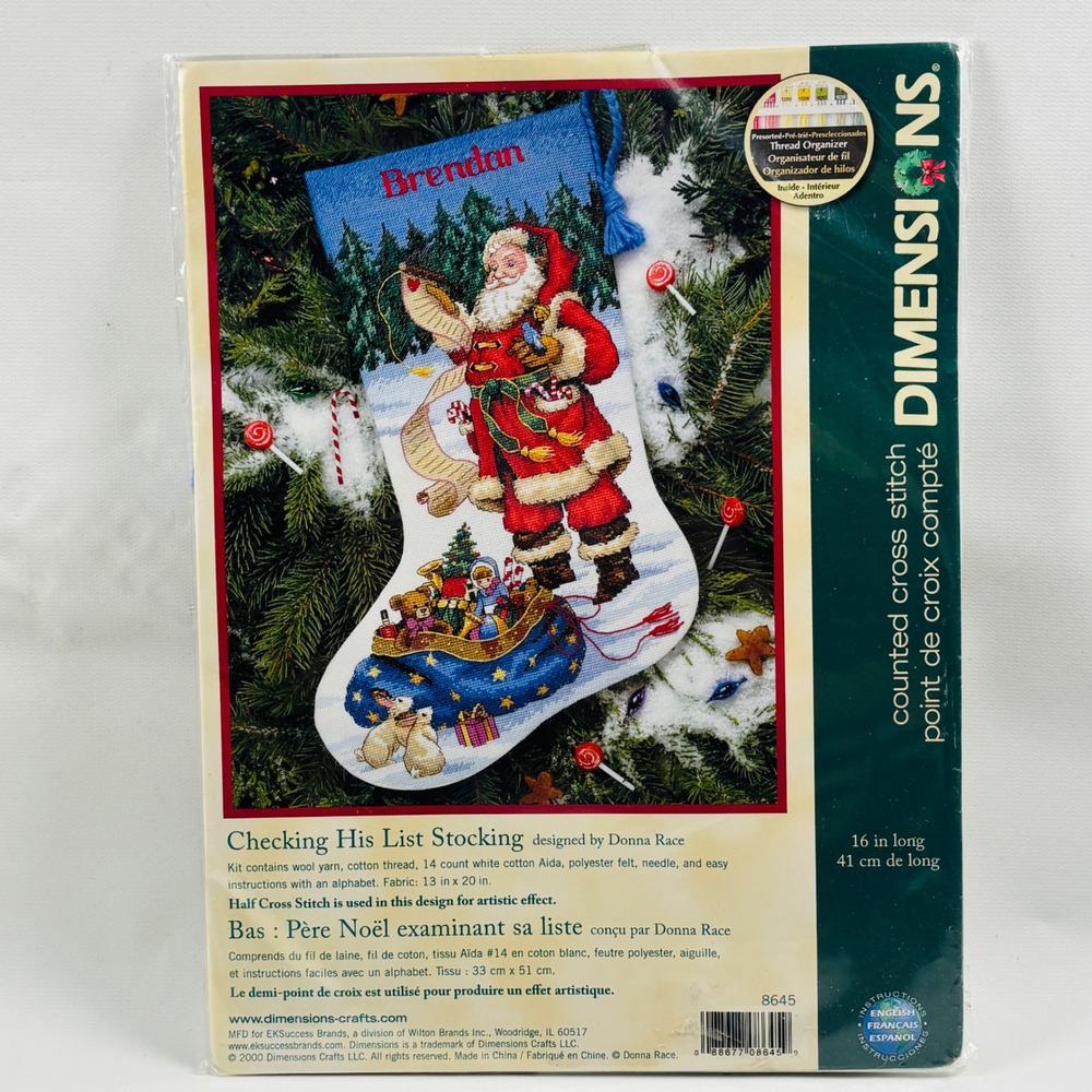 Dimensions Checking His List Stocking Cross Stitch Kit 8645 Donna Race Santa New